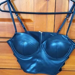 Haute Monde faux black leather bralete